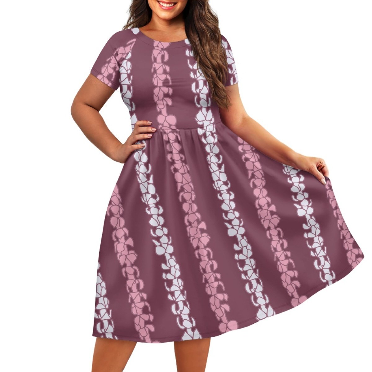 Hawaiian Women Dress Print On Demand Women's Short-Sleeved Wide Collar Dress Custom Loose Plus Size Women's Casual Dress