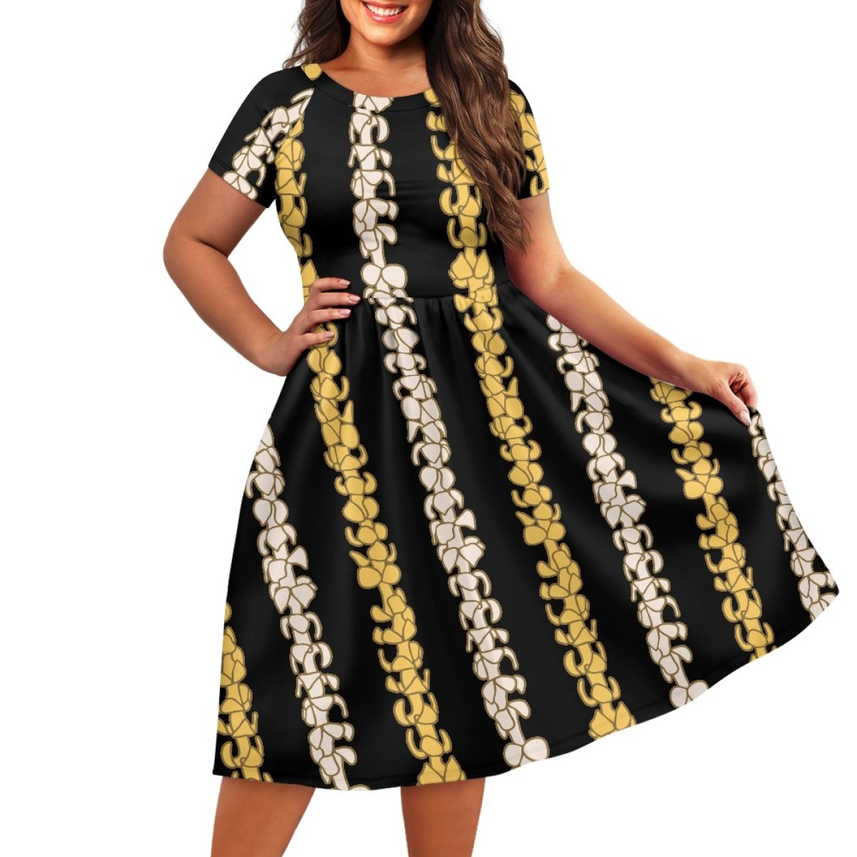 Hawaiian Women Dress Print On Demand Women's Short-Sleeved Wide Collar Dress Custom Loose Plus Size Women's Casual Dress