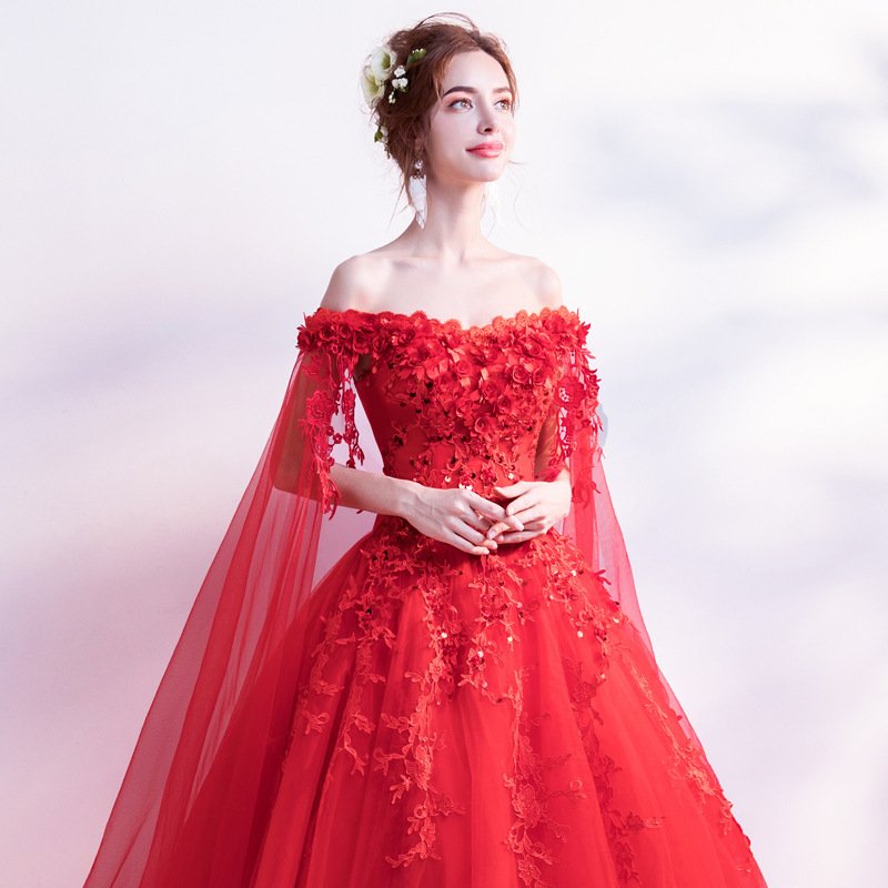 Xs-3xl New Long Sleeved Colorful Yarn Dress Brides Wedding Toast Dress Xianqi Evening Dress