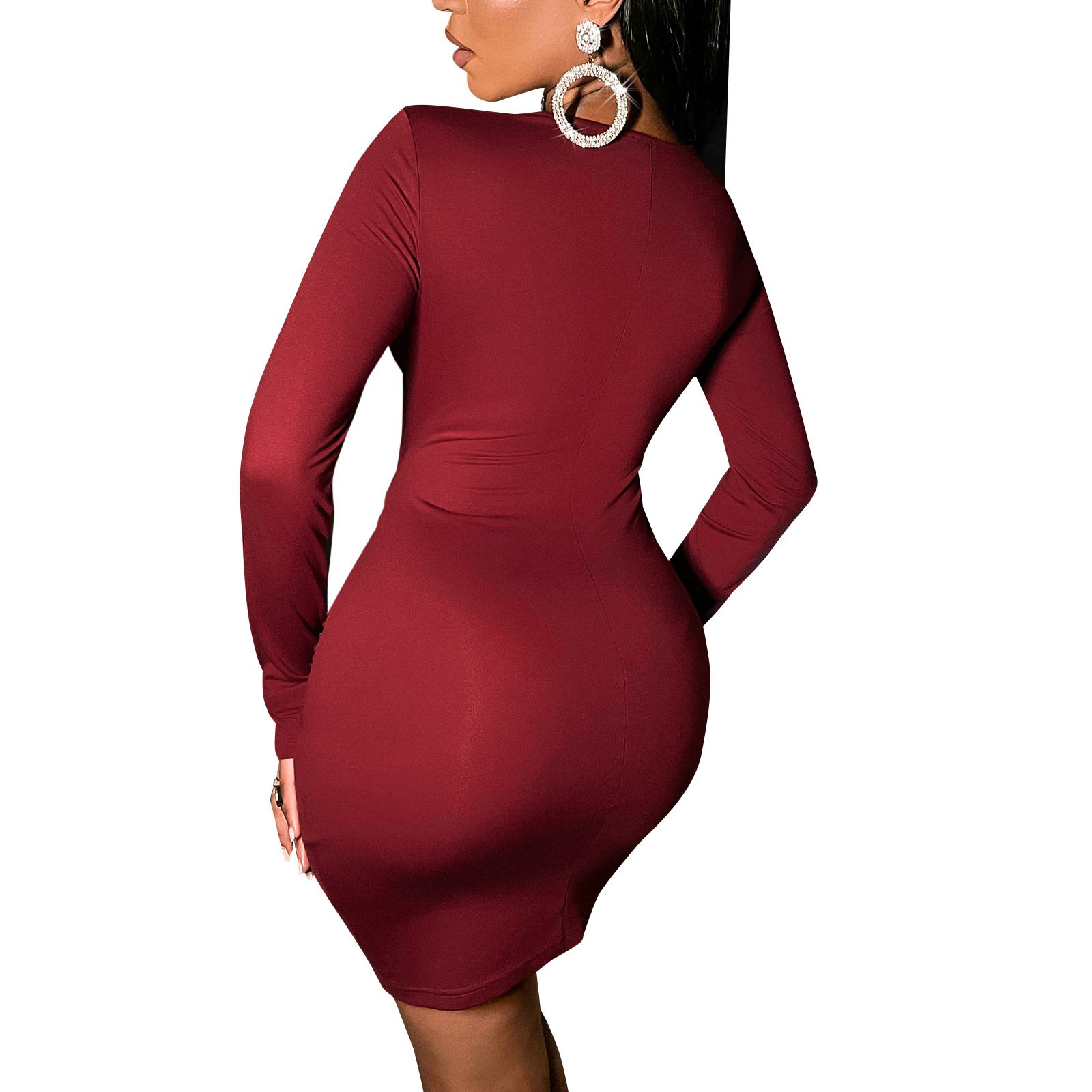 Dreamluna Elegant Fashion Maxi Dress Long Sleeve Career Club Casual Dress Summer Cutout Stitching Pleated Irregular Women Simple