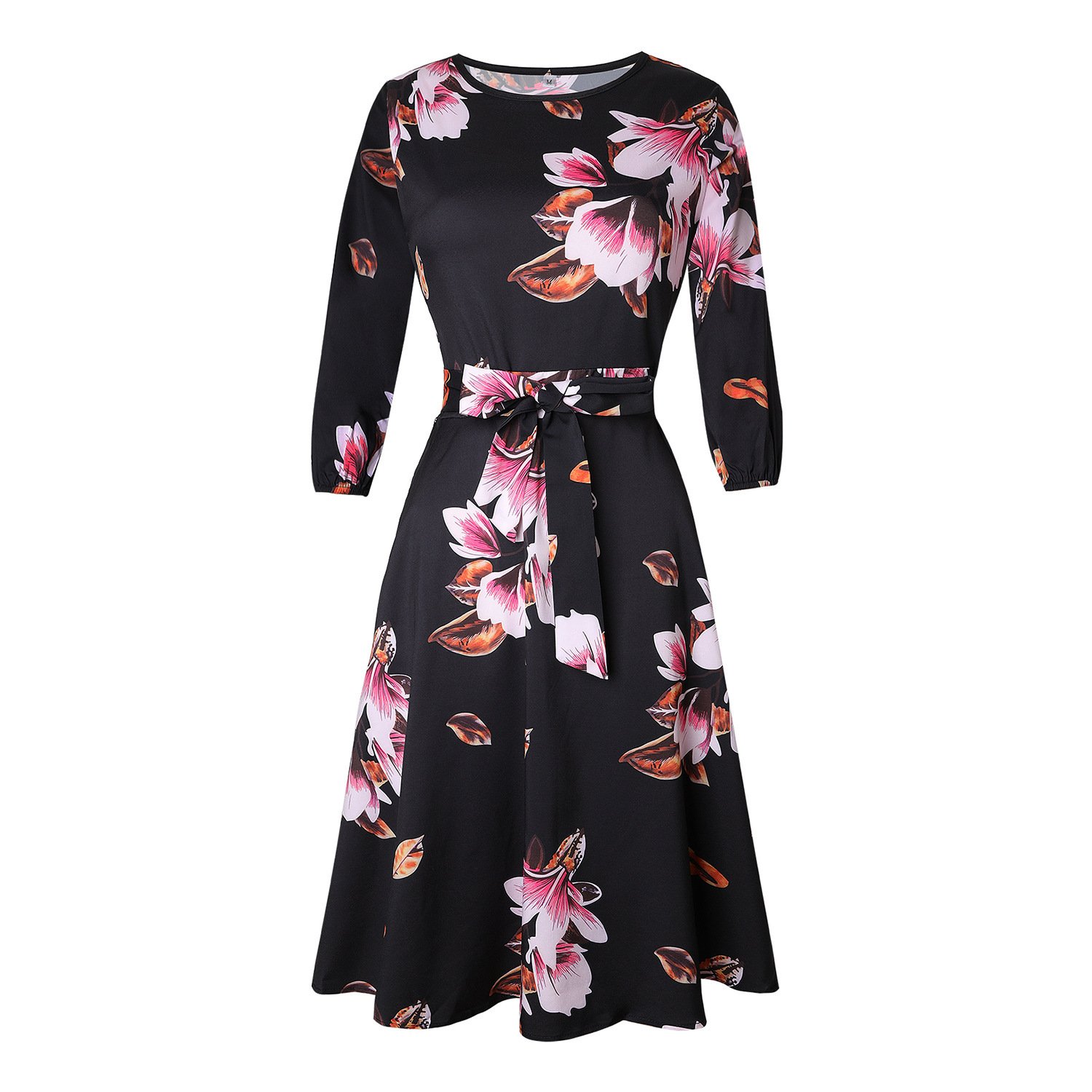 Floral Print Vintage Dress Women Spring Style Half Sleeve Big Swing Party Dresses women ladies elegant Casual Dress