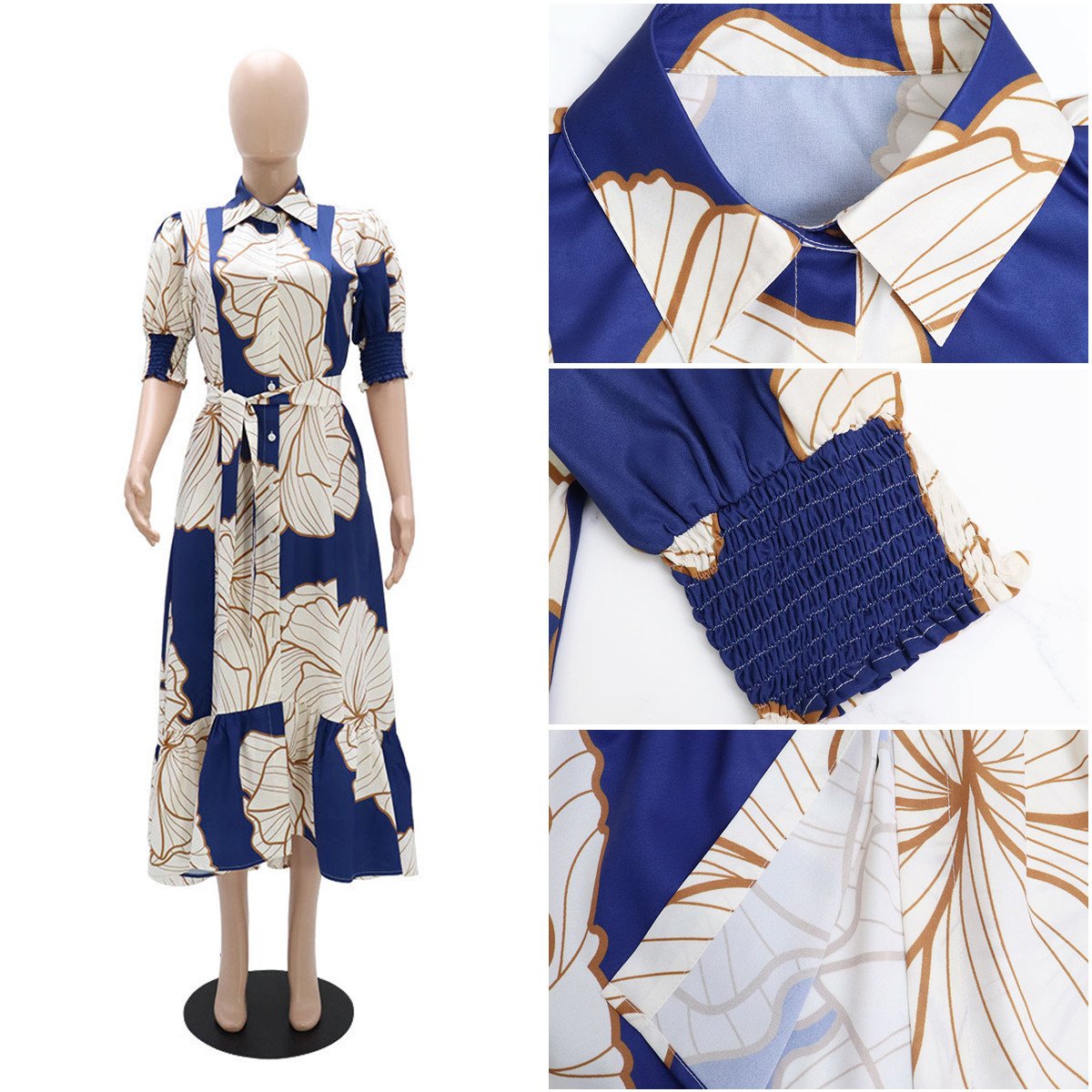 YQY10356 Latest Design Summer Shirt Dresses Women Casual Irregular High Waist Cardigan Printed Long Dress Women Maxi Dress