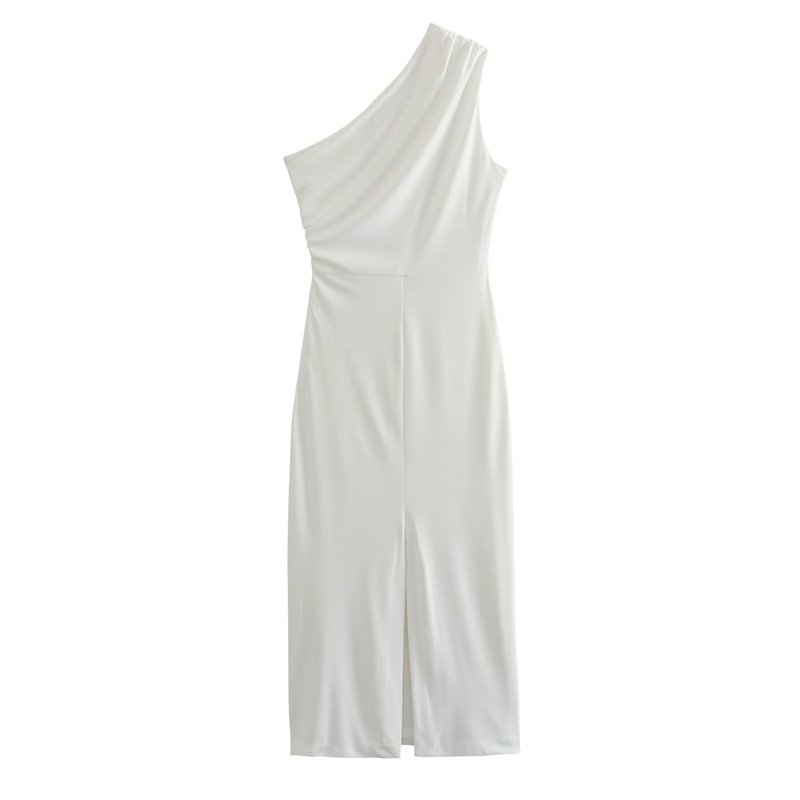 TAOP&ZA 2023 summer new women's clothing French white asymmetric pleated waist elegant midi dress Vestidos Mujer 7882636