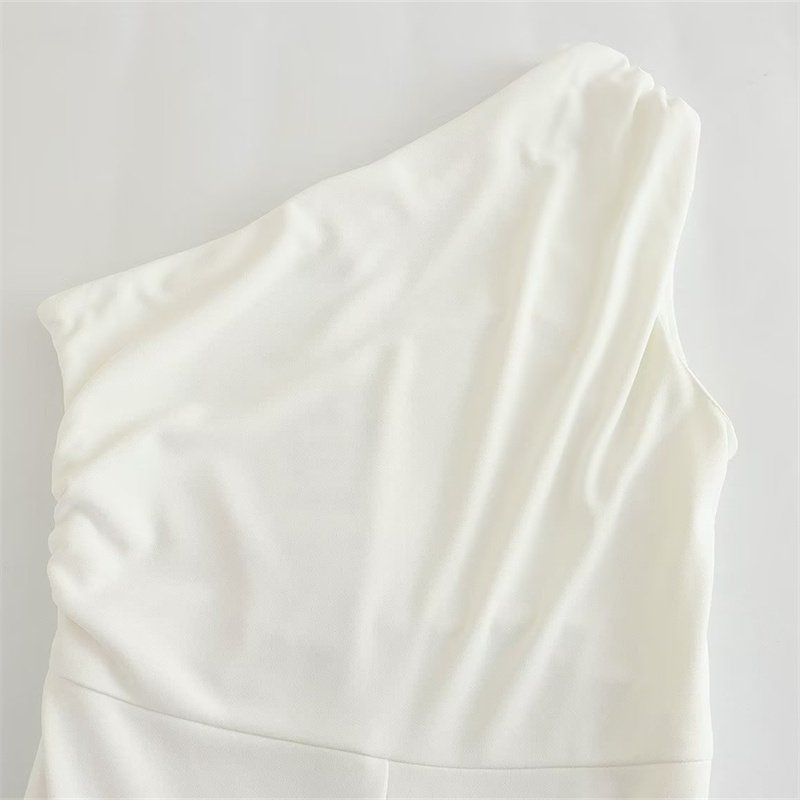 TAOP&ZA 2023 summer new women's clothing French white asymmetric pleated waist elegant midi dress Vestidos Mujer 7882636