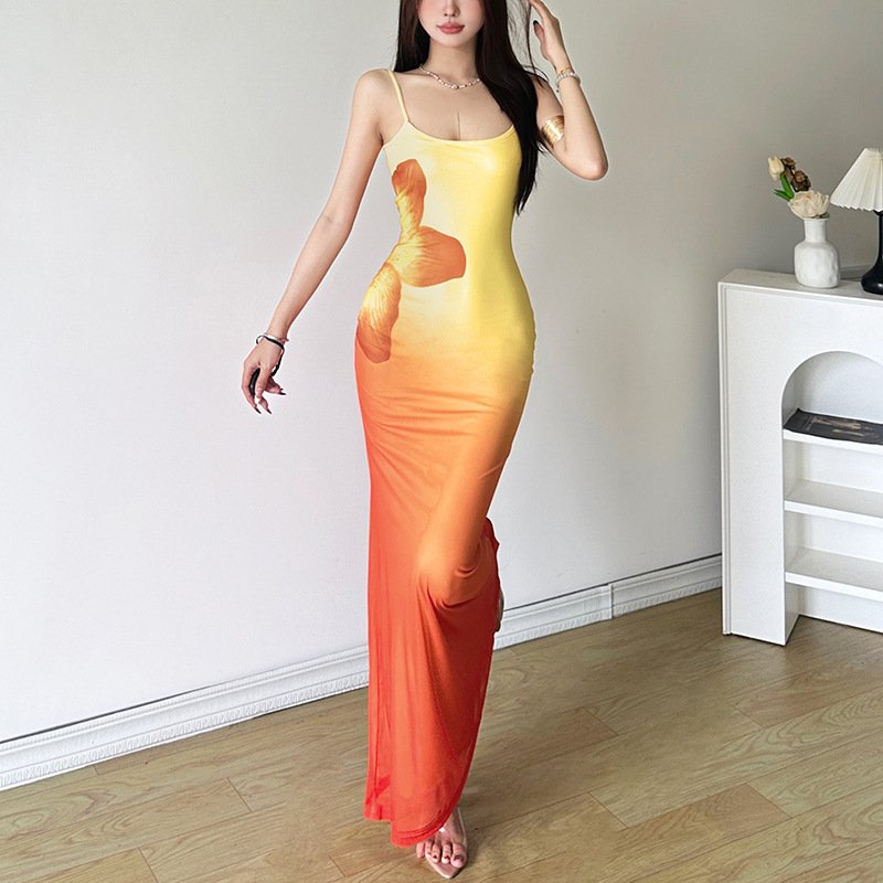 2024 Summer Halter Printing Beach Backless Dress Vacation Casual Dresses Sexy