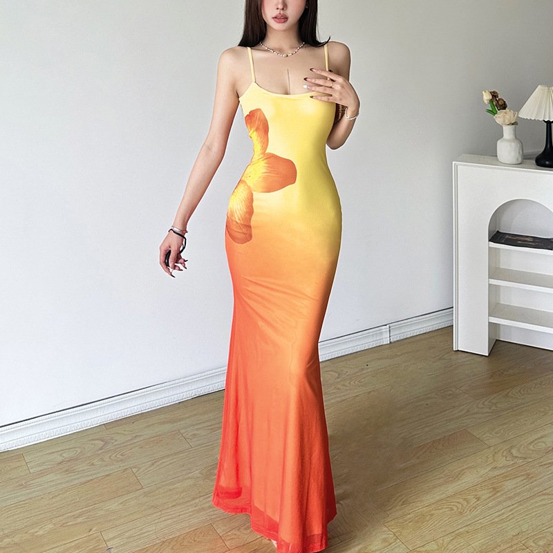 2024 Summer Halter Printing Beach Backless Dress Vacation Casual Dresses Sexy