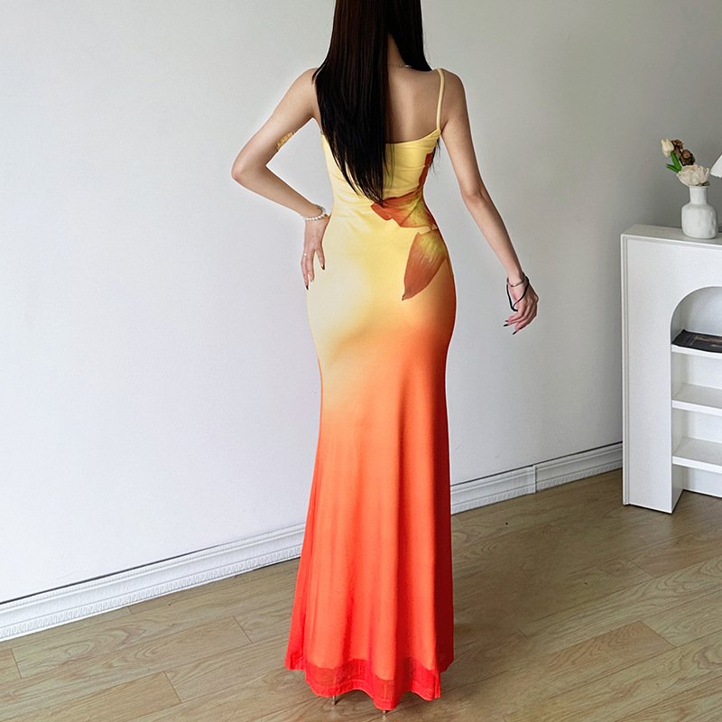 2024 Summer Halter Printing Beach Backless Dress Vacation Casual Dresses Sexy