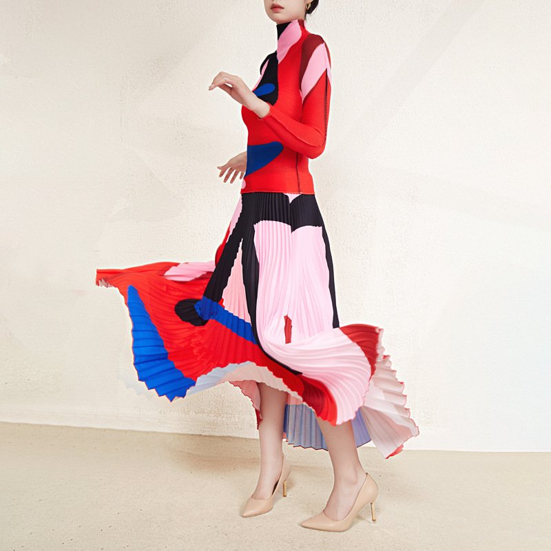 2023 Pleated Miyake Two-Piece Suit women Office clothing 2 pieces set Long Sleeves Corn fold Loose Women'S Casual suit Dress