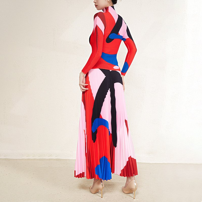 2023 Pleated Miyake Two-Piece Suit women Office clothing 2 pieces set Long Sleeves Corn fold Loose Women'S Casual suit Dress
