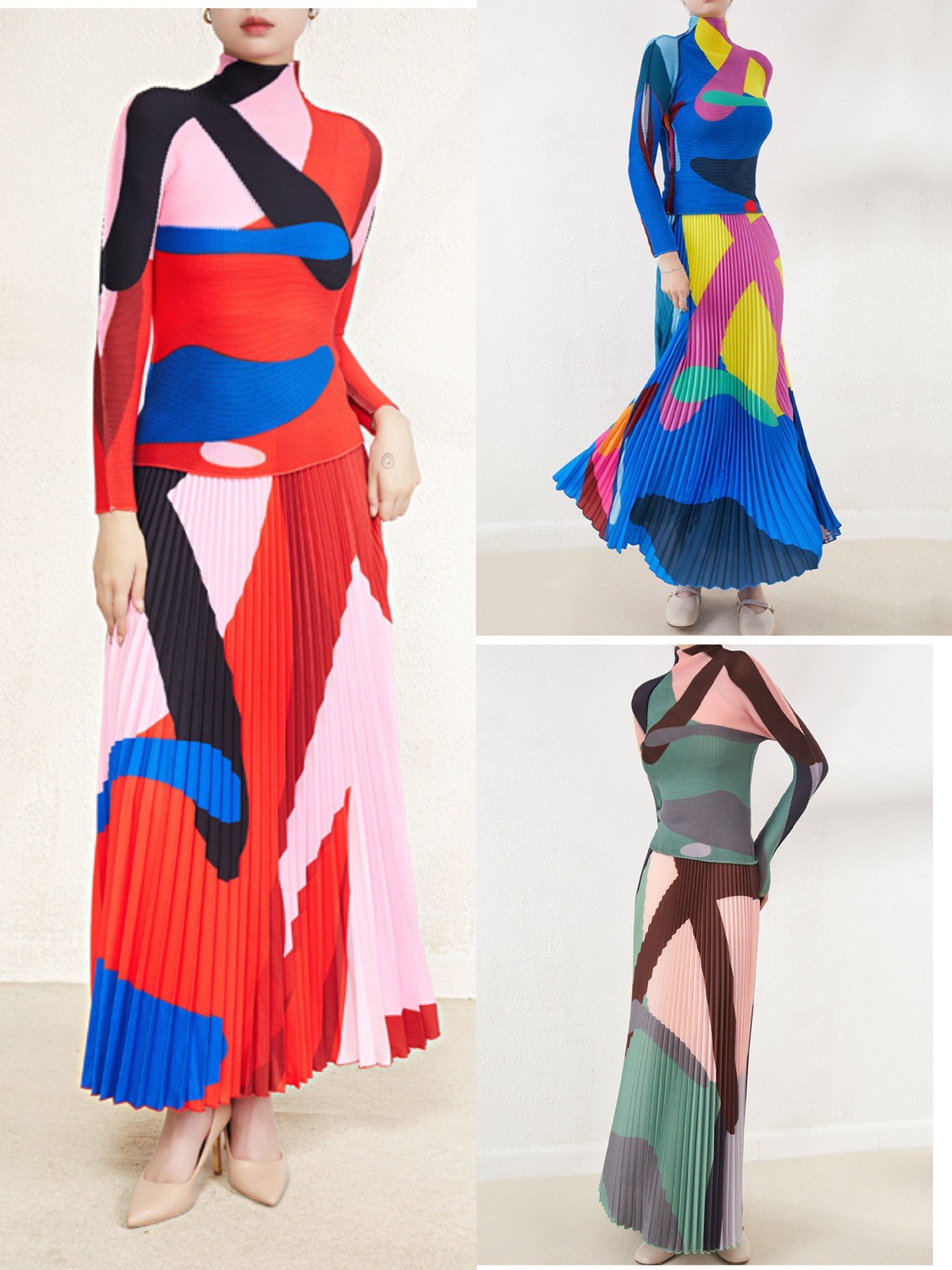 2023 Pleated Miyake Two-Piece Suit women Office clothing 2 pieces set Long Sleeves Corn fold Loose Women'S Casual suit Dress