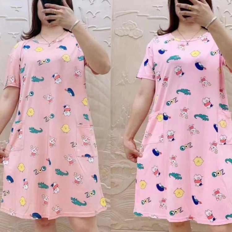 Summer Cartoons Print Pajama Dress Women T-Shirt Dress Nightwear Pyjamas Sleepwear Thin Soft Oversize Casual Shirt Nightgown