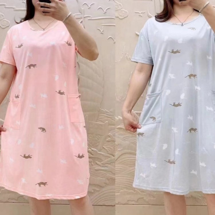 Summer Cartoons Print Pajama Dress Women T-Shirt Dress Nightwear Pyjamas Sleepwear Thin Soft Oversize Casual Shirt Nightgown