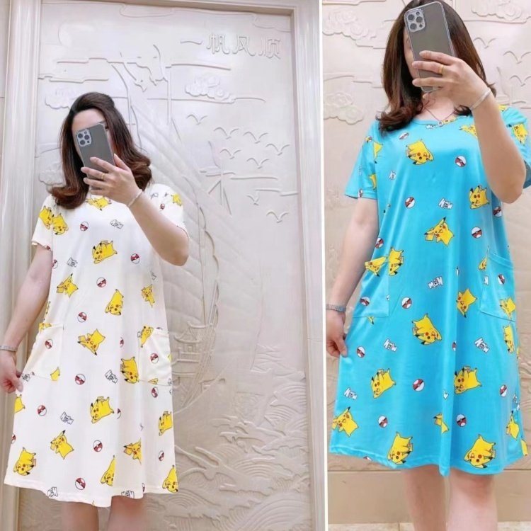 Summer Cartoons Print Pajama Dress Women T-Shirt Dress Nightwear Pyjamas Sleepwear Thin Soft Oversize Casual Shirt Nightgown