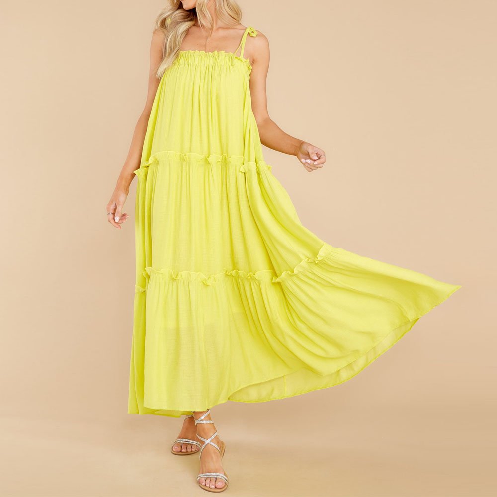 Sleeveless Enchanting Exceptionally Ruched Slim Maxi Chiffon Dress Vestidos Women Summer Elegant Yellow Casual Dresses