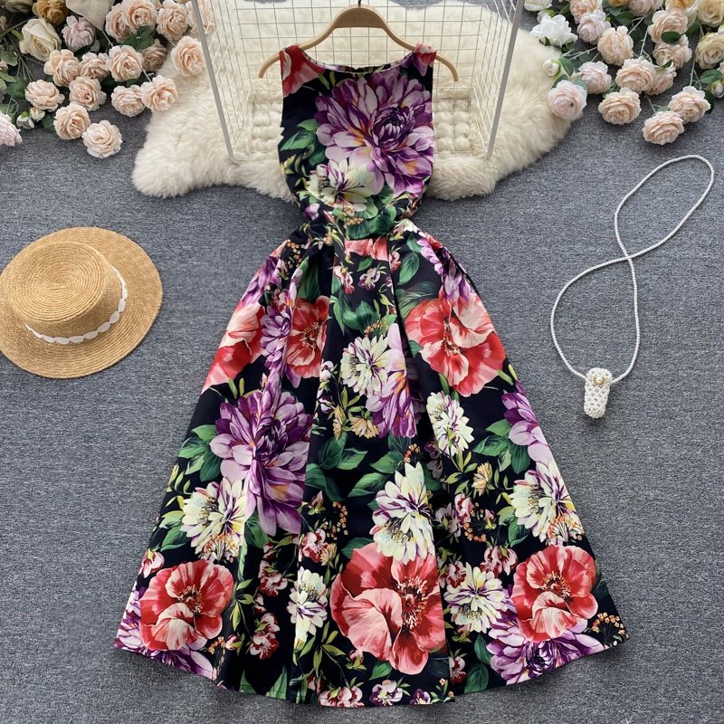 2024 New Arrivals Trending Clothing Vintage Flower Printed Summer Sexy Dress Women Lady Elegant Casual Dresses