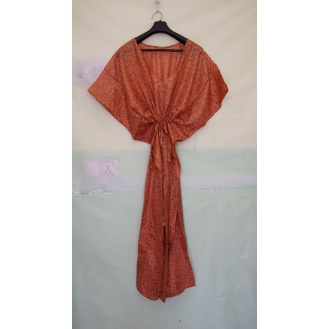 Nightwear Dressing Gown Loose Tunic Indian Caftan Dress Long Vintage Silk Saree Kaftan Recycled Maxi Dress Bridal Gift Dress