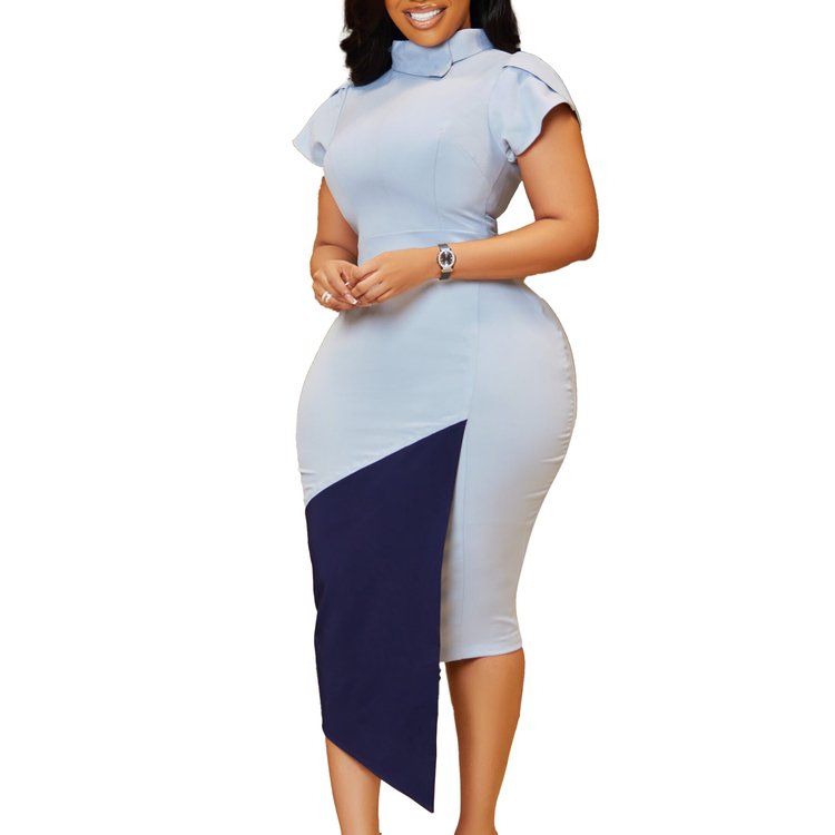 White And Blue Spliced Strapless Color Matching Casual Dresses Mature Women Sexy Slim Fit Elegant Dress 2024 Women Clothing