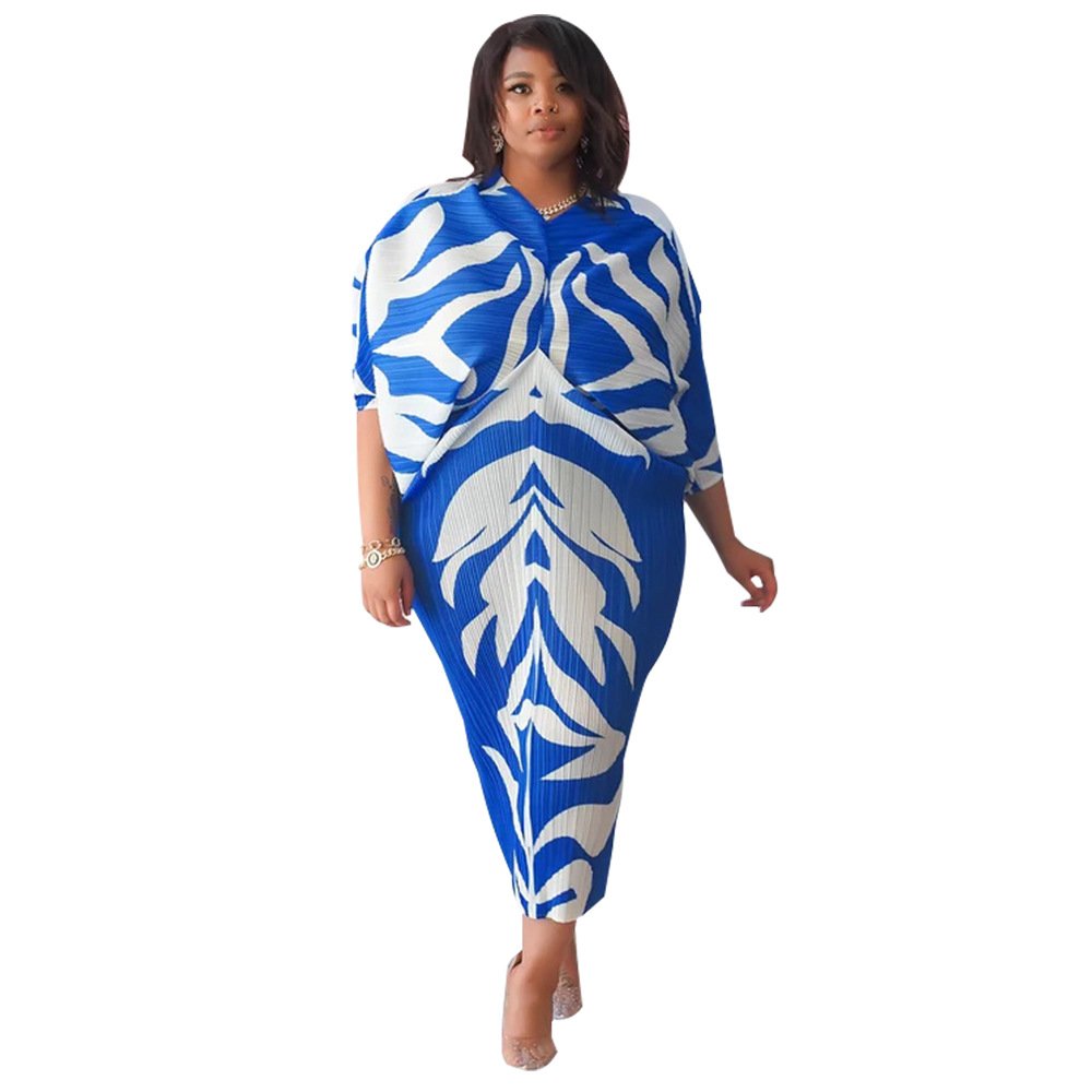European And American Women's Clothing 2024 Summer Hot Selling Casual Fashion V-neck Bat Sleeve Printed Dress