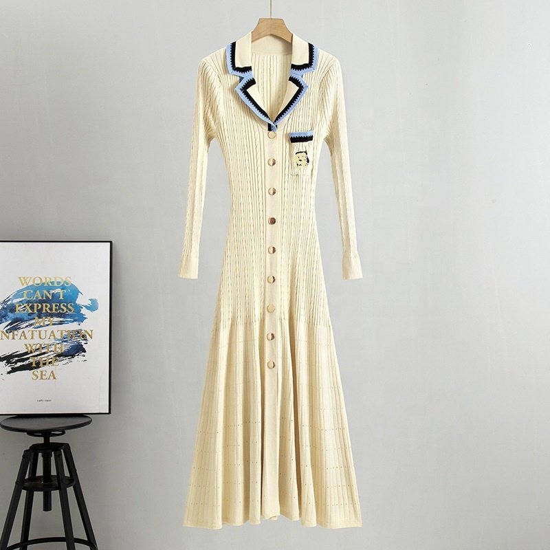 Spring Fall New Slim Knitted Dress Women Inside Out Long Section Long-Sleeved Tight Bottoming Hip Dresses