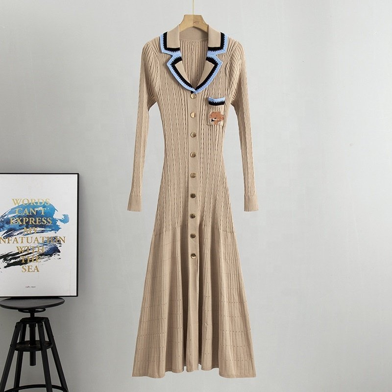 Spring Fall New Slim Knitted Dress Women Inside Out Long Section Long-Sleeved Tight Bottoming Hip Dresses