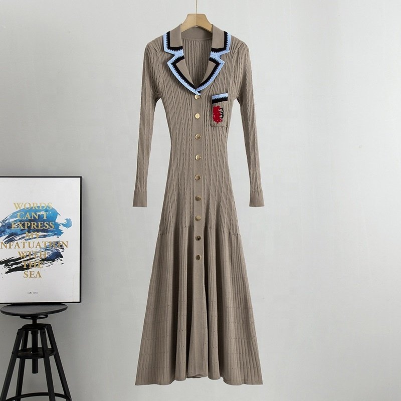 Spring Fall New Slim Knitted Dress Women Inside Out Long Section Long-Sleeved Tight Bottoming Hip Dresses