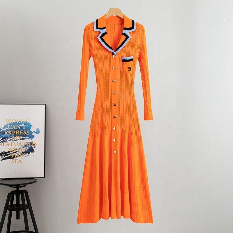 Spring Fall New Slim Knitted Dress Women Inside Out Long Section Long-Sleeved Tight Bottoming Hip Dresses