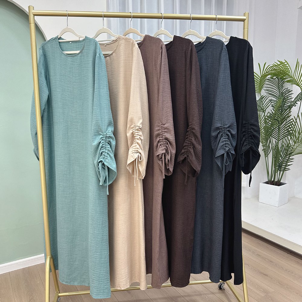 Wholesale Islamic Muslim Women Modest Abaya Dress Breathable Crepe Drawstring Adjustable Sleeve Closed Abaya Women Muslim Dress