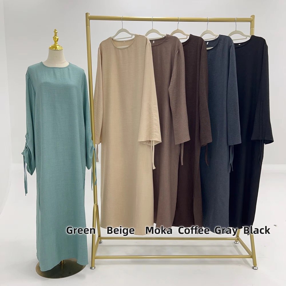 Wholesale Islamic Muslim Women Modest Abaya Dress Breathable Crepe Drawstring Adjustable Sleeve Closed Abaya Women Muslim Dress