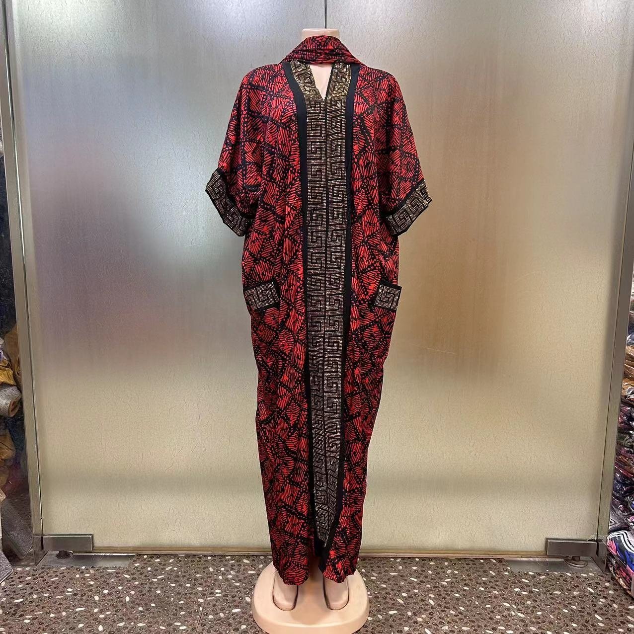 2024 Fashion Hot Diamond Pockets Both Sides Heavy Lndustry Loose African Printed Women Latest Muslim Printed Women Dress