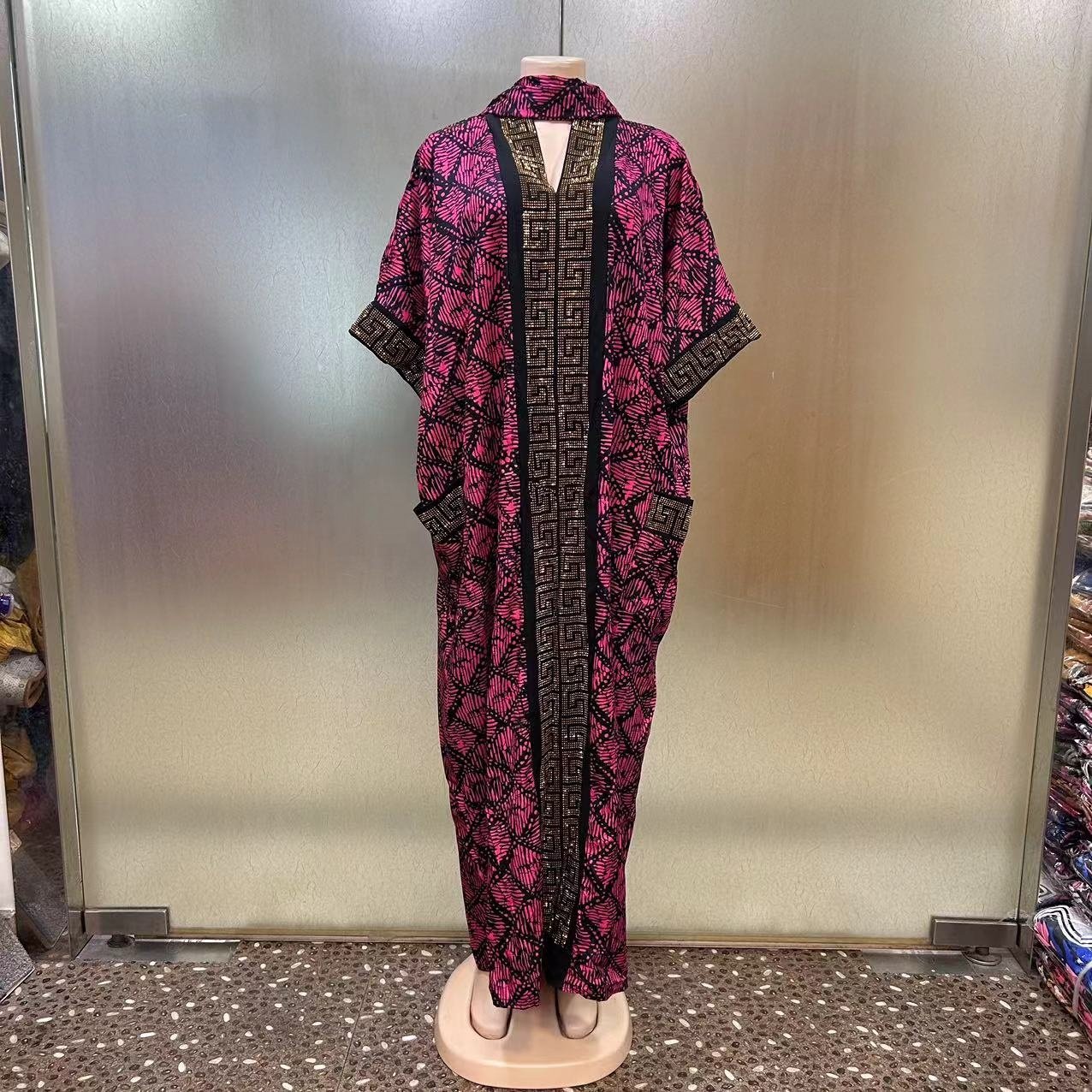2024 Fashion Hot Diamond Pockets Both Sides Heavy Lndustry Loose African Printed Women Latest Muslim Printed Women Dress