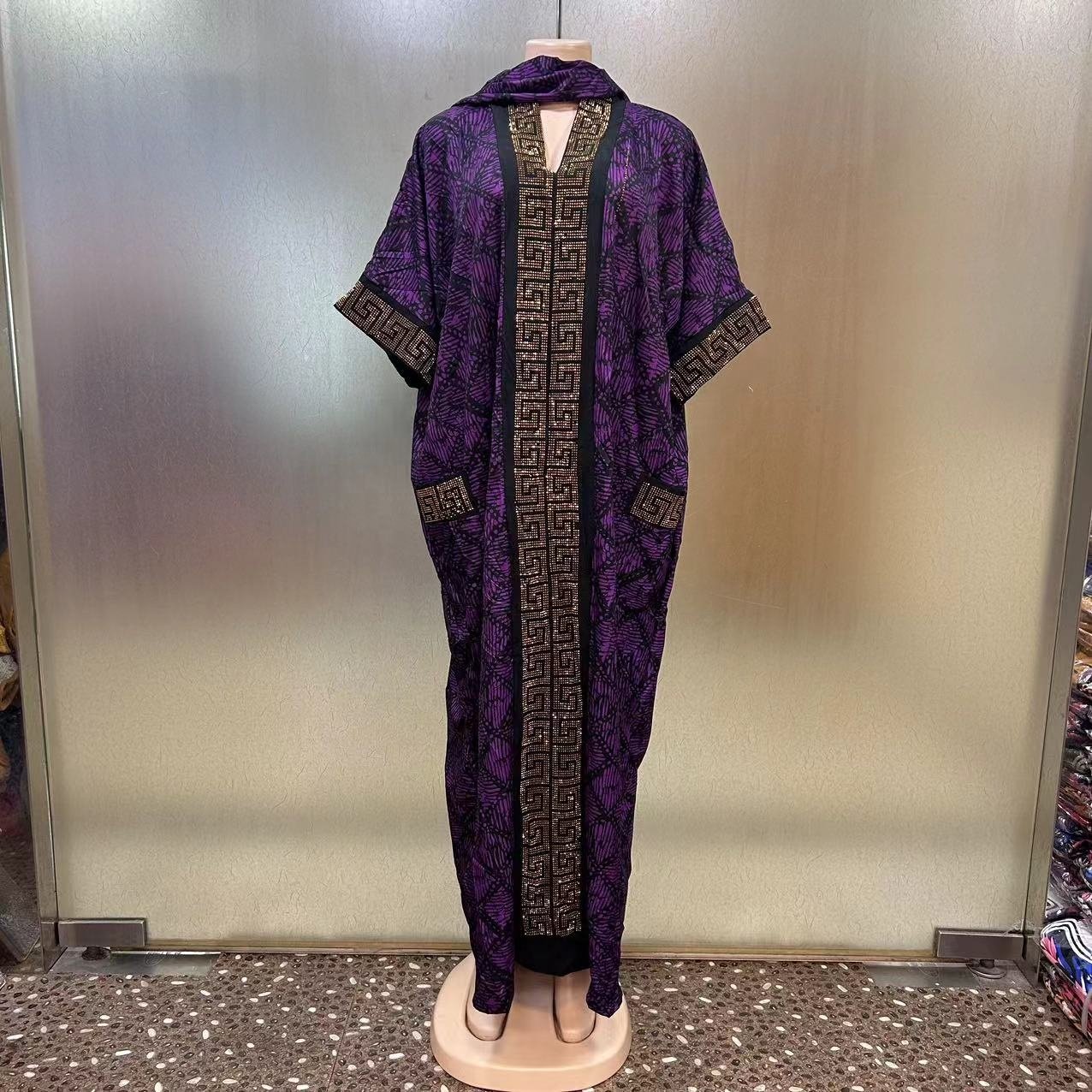 2024 Fashion Hot Diamond Pockets Both Sides Heavy Lndustry Loose African Printed Women Latest Muslim Printed Women Dress