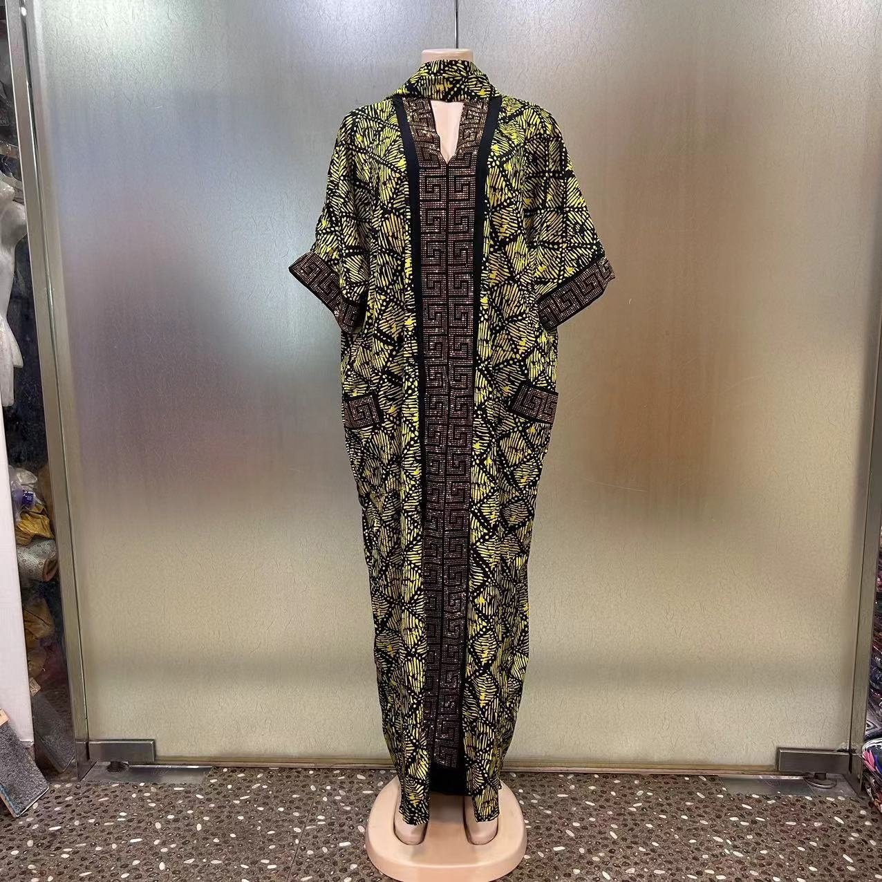 2024 Fashion Hot Diamond Pockets Both Sides Heavy Lndustry Loose African Printed Women Latest Muslim Printed Women Dress