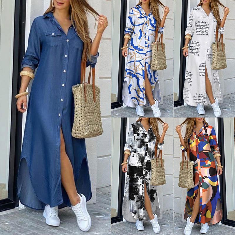 Fashion women long shirt dresses multi printings & fabrics for quality lady casual fall dress