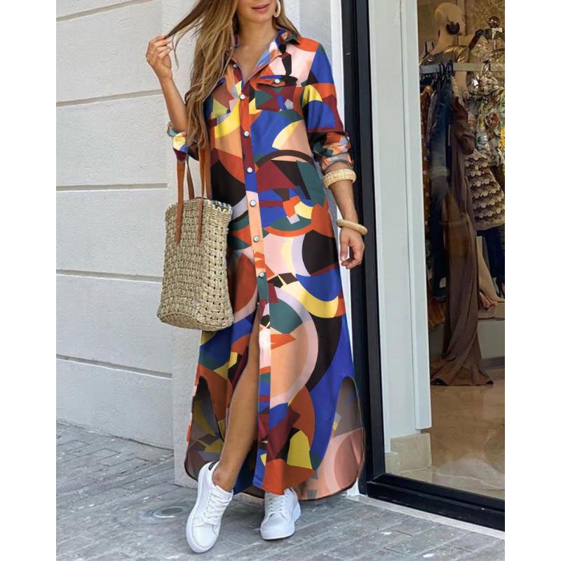 Fashion women long shirt dresses multi printings & fabrics for quality lady casual fall dress