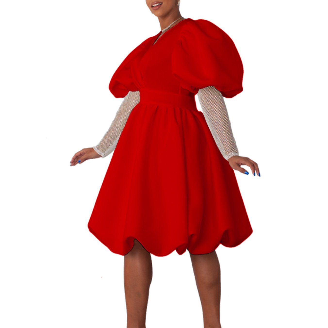 D495 Trendy Bridesmaid Dresses Wedding Ladies V-neck A-line Puff Sleeves Banquet Party Dress Women Elegant Casual Dresses