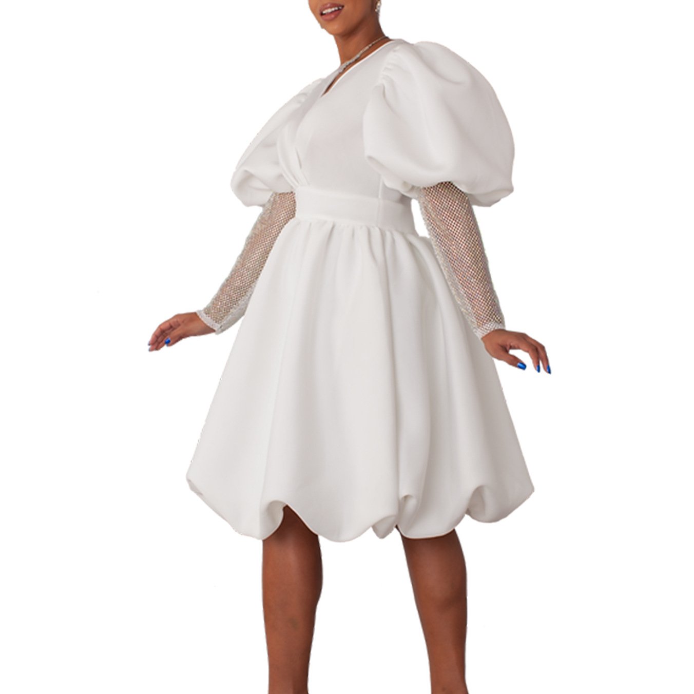 D495 Trendy Bridesmaid Dresses Wedding Ladies V-neck A-line Puff Sleeves Banquet Party Dress Women Elegant Casual Dresses
