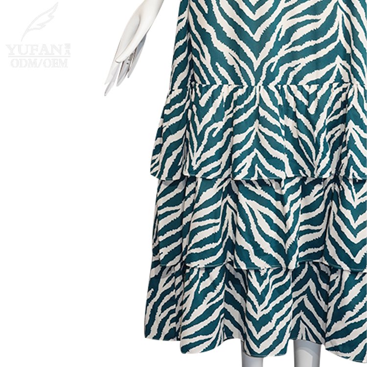 YuFan Custom Spring and Summer New Style Ruffled Long Dress Women's Bohemian Printed Casual Dress
