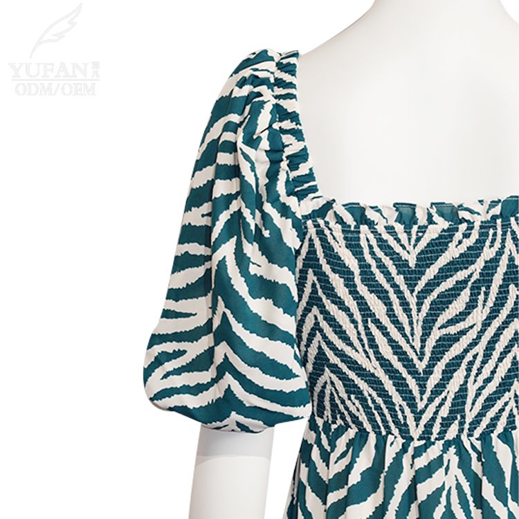YuFan Custom Spring and Summer New Style Ruffled Long Dress Women's Bohemian Printed Casual Dress