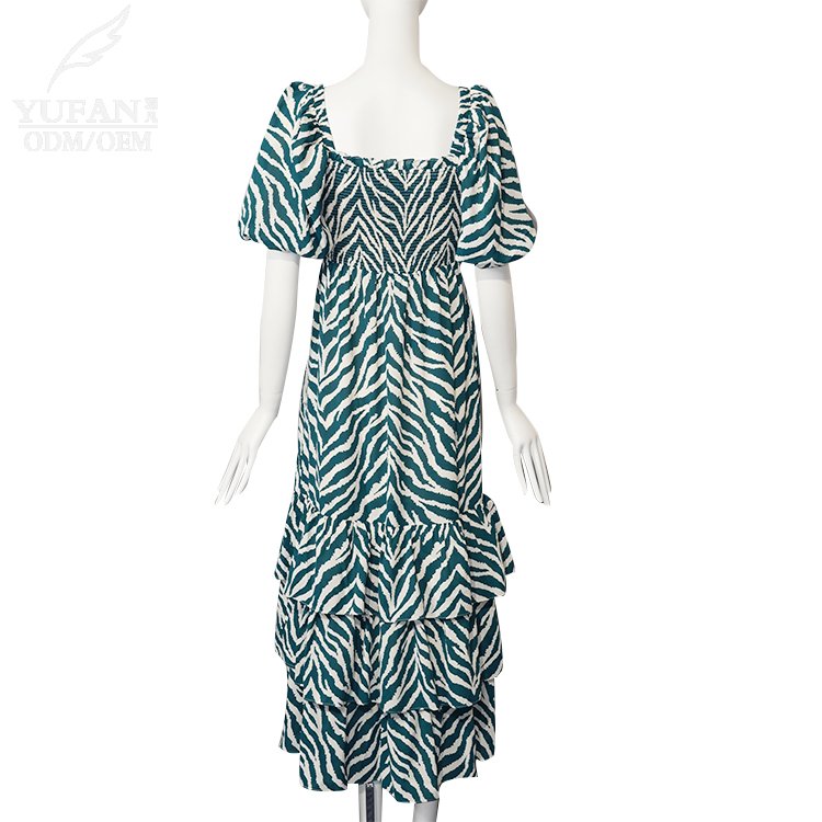 YuFan Custom Spring and Summer New Style Ruffled Long Dress Women's Bohemian Printed Casual Dress