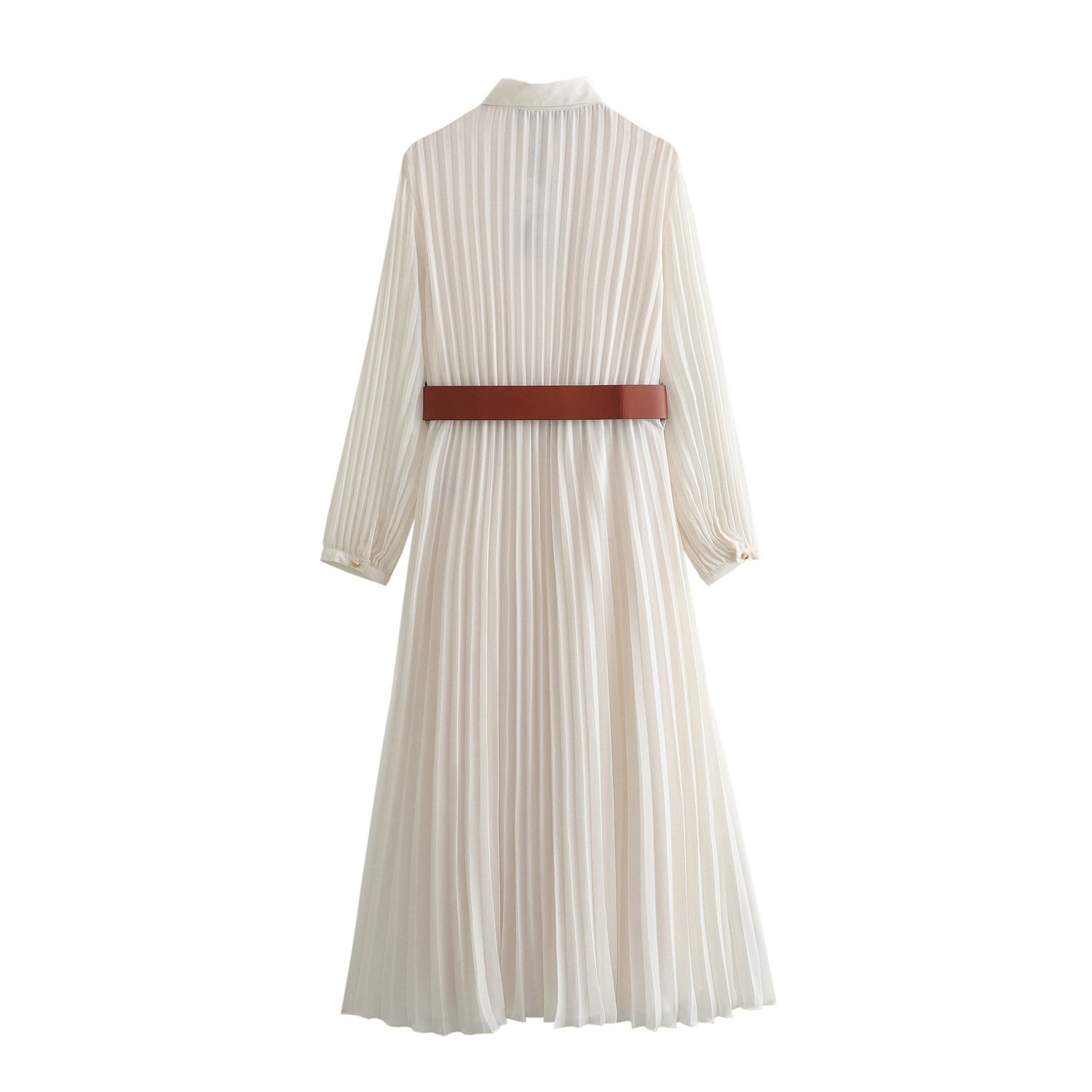 GX2089 Fashion 2024 Long Sleeve Chiffon Pleated Long Dress Women Clothes Boutique Unique Single Breasted Elegant Belt Dresses