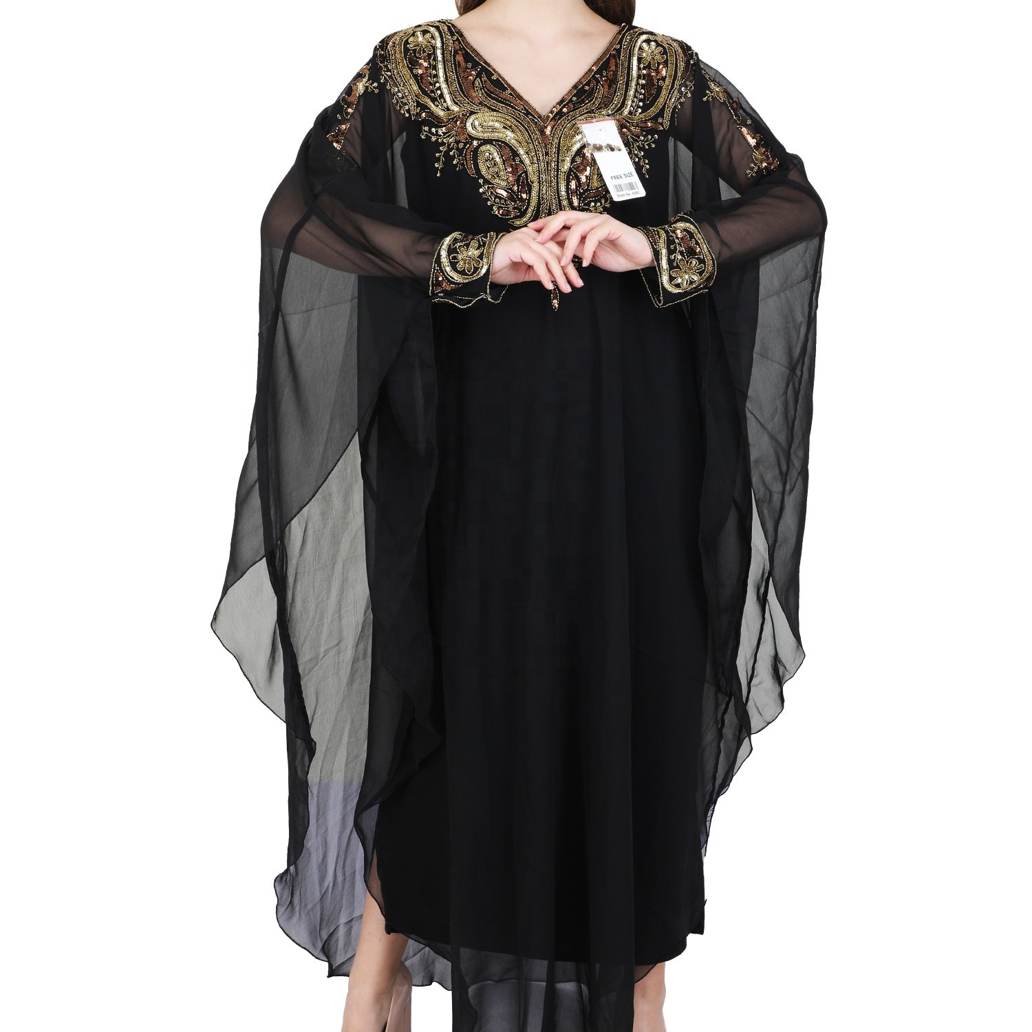 Design India Women's Kaftan Abaya Sequined Islamic Dress for Summer for Club and Party Occasions
