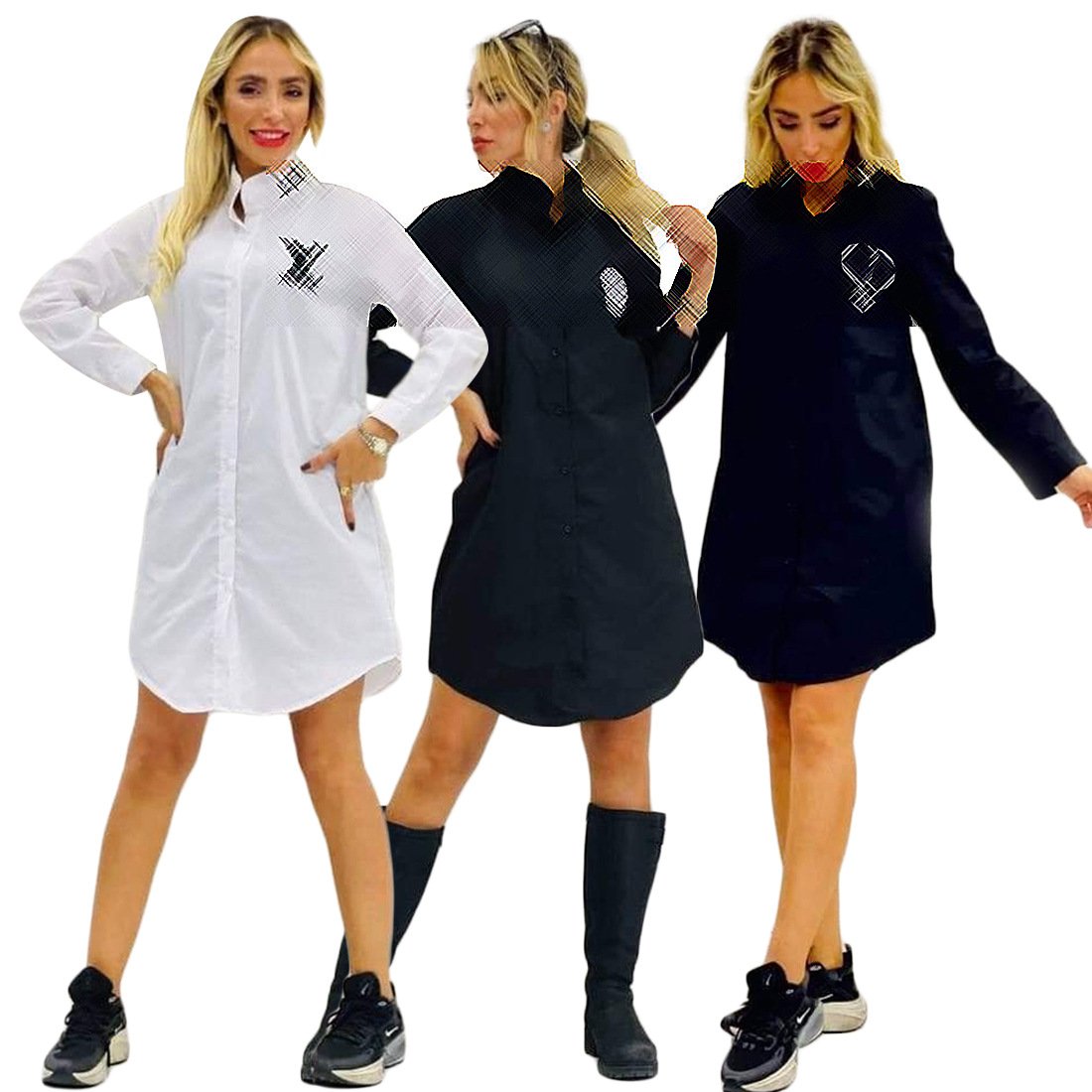 New arrival brand women's clothing Solid Color Simple Embroidered Letter Shirt Dress