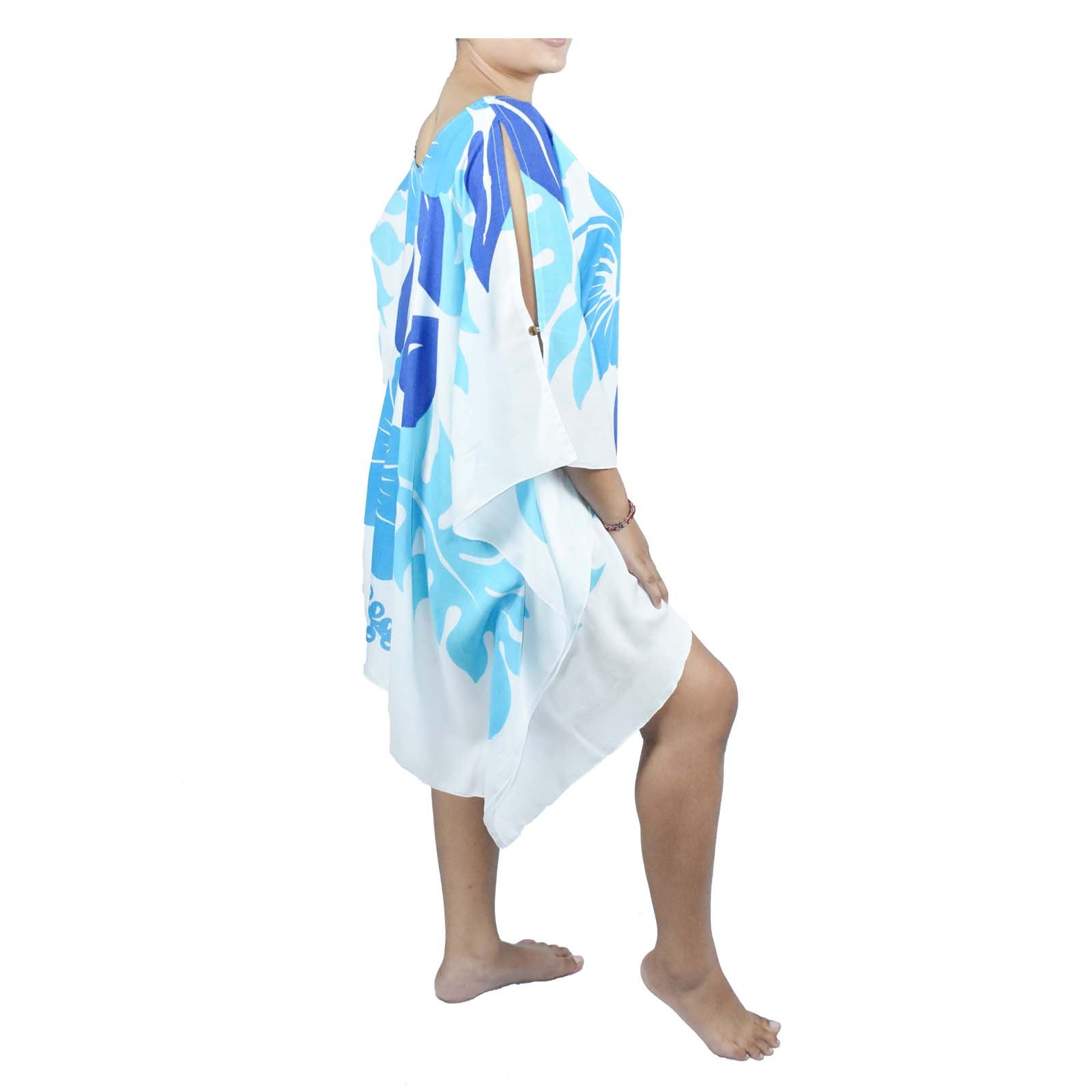 New fashion poncho dress big flower printed background White casual woman dress beach dress
