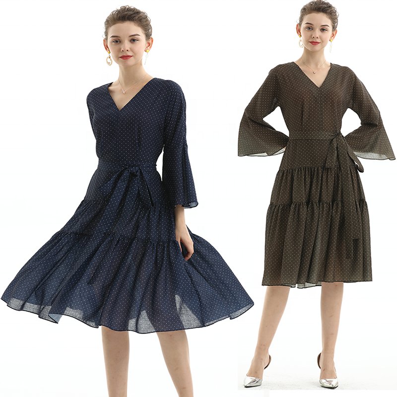 ND057-1 Custom odm oem fashion design High Quality Elegant Long Sleeve casual Dress factory for women