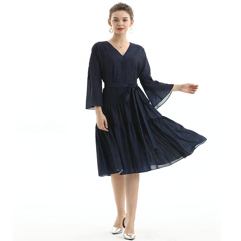 ND057-1 Custom odm oem fashion design High Quality Elegant Long Sleeve casual Dress factory for women