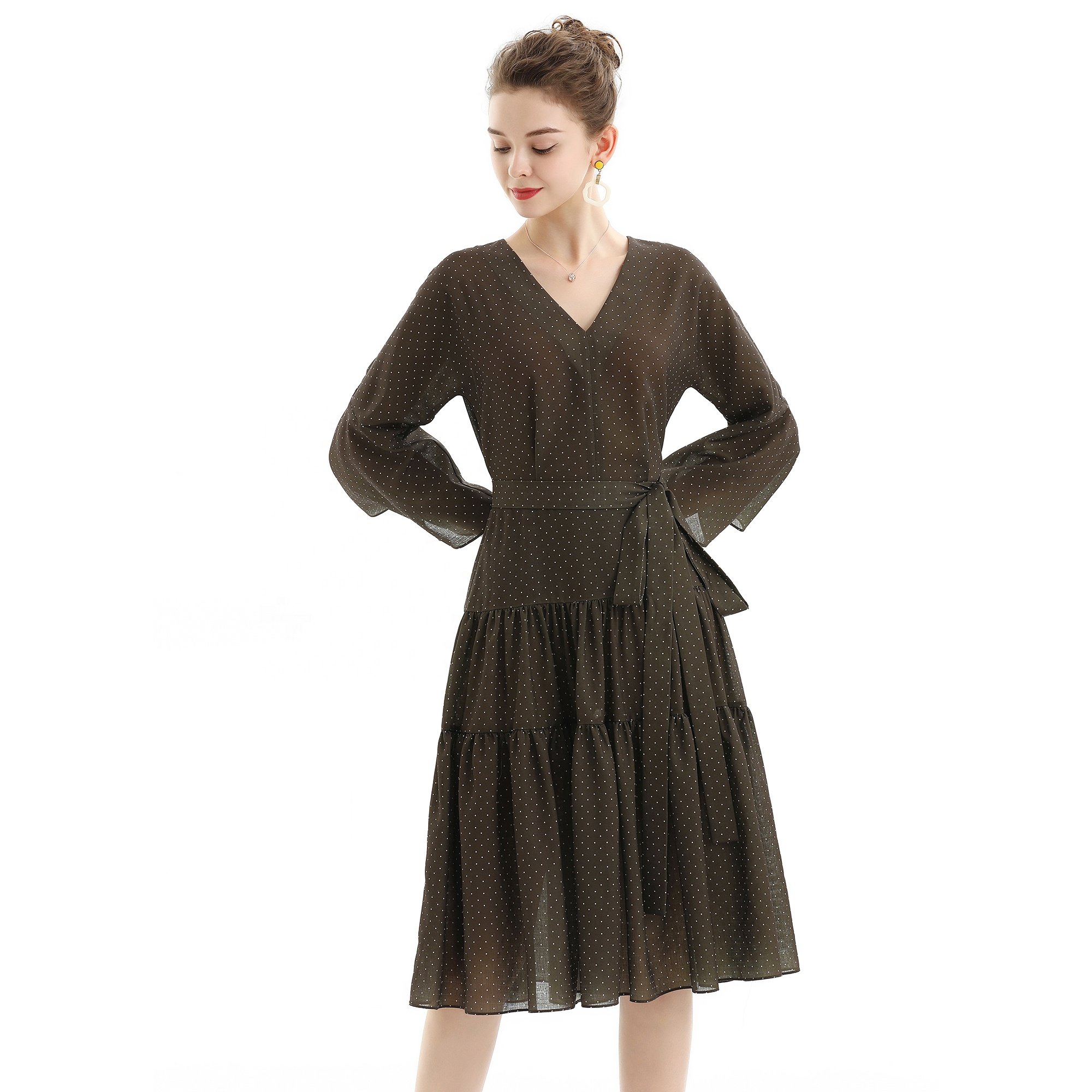 ND057-1 Custom odm oem fashion design High Quality Elegant Long Sleeve casual Dress factory for women