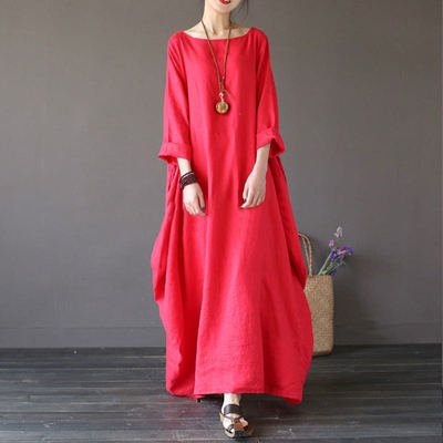 2024 New Amazon Loose Large Cotton Hemp Long Dress