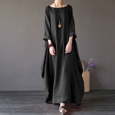 2024 New Amazon Loose Large Cotton Hemp Long Dress