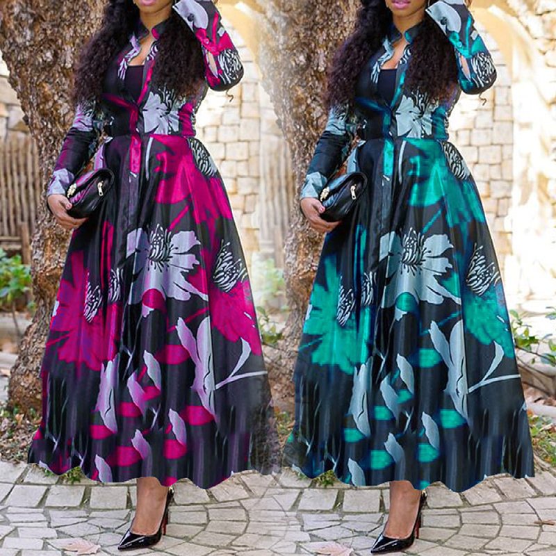 Fall women clothes ladies Long sleeve printing temperament plus size womens dresses elegant casual dresses