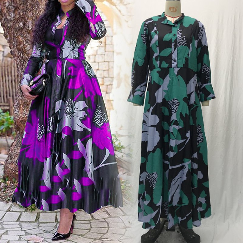 Fall women clothes ladies Long sleeve printing temperament plus size womens dresses elegant casual dresses